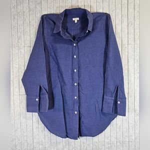 Talbots Linen Button Down Shirt Women’s M Blue Long Sleeve Classic Fit